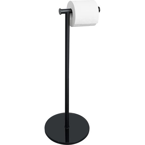 Porte Papier Toilette sur Pied Support Rouleau Papier Toilette Rangement Papier Toilette, Base en Verre Trempé et Tige en Acier Inoxydable pour Salle de Bain et Cuisine, Noir, EGKN220LD-B (1/5)