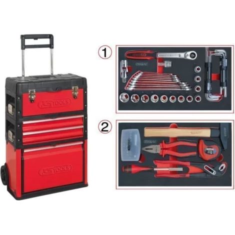 Kstools – Servante d'atelier roulante 77 outils – Métal et PVC – 2 tiroirs et bac de grande capacité – Poignée scotopique – Charge maximale 150Kg (1/2)