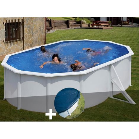 GRE – Piscine hors sol acier ovale 5,27 x 3,27 x 1,22 m – Volume 14,5 m³ – Filtration 3,8 m³/h – Échelle de sécurité incluse (1/2)