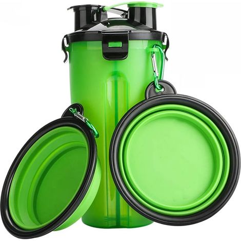 Bouteille d'eau portable 2 en 1 pour animaux de compagnie avec 2 bols pliables (1/4)