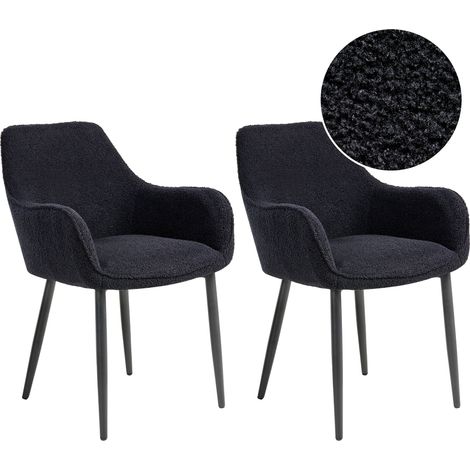 Conjunto de 2 sillas de comedor modernas tapicería de tela bouclé con reposabrazos asiento salón comedor negro Alden (1/5)
