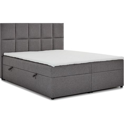 Lit boxspring tissu gris foncé avec matelas et surmatelas Lizen-160x200 (1/5)