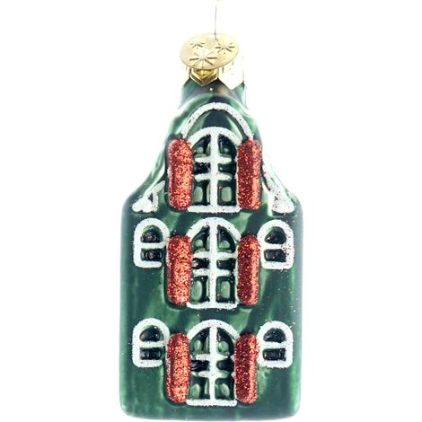 Nostalgie Weihnachtsanhänger Amsterdammer Grachtenhaus Grün 7,5 cm - Glas