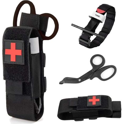 Garrot Sac Molle EMT Ciseaux Médicaux, Garrot et Ciseaux Titulaire Support Sac Tactiques Militaire pour Les Premiers Secours et Les Urgences en Extérieur (1/5)