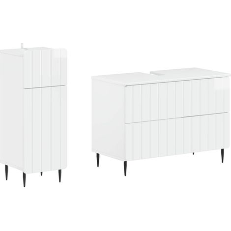 2-teiliges Badezimmer Schrank Set ZWOLLE Hochglanz Weiß vidaXL (1/5)