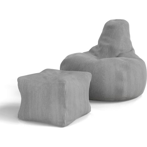 Poltrona Chillex con sgabello Grigio chiaro L Poltrona confortevole in velluto a coste con memory foam (1/3)