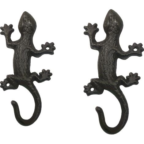 Support mural pratique en fonte (2 pièces) pour pots de fleurs et paniers, motif gecko. (1/5)