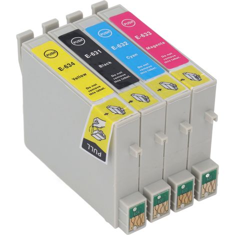 4 Tintenpatronen mit hoher Kapazität, leuchtende Farben, gleichmäßiger Druck, Schwarz, Cyan, Magenta, Gelb, 4er-Pack, kompatibel mit T0631, T0632, T0633, T0634 (1/5)