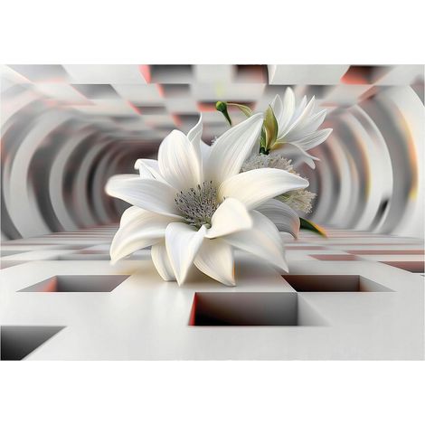 Papier peint avec fleurs blanches 3D, intissé, décoration murale pour salon – 150 x 105 cm Wallarena (1/4)