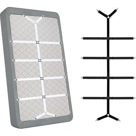 Tendeur de Drap Réglable, Fixe-Draps Réglables Élastiques Attache pour Drap de lit avec 12 Clips Métalliques Convient à Tous Les draps, draps-Housses, Matelas (Noir & Blanc) (1/5)