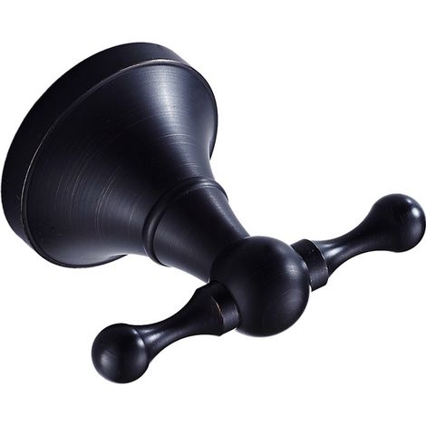 Perchero de latón, toallero, de pared, doble gancho (negro)- aptos para cocinas y baños. (1/5)