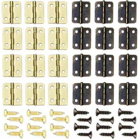 100 Pièces Charnières, 13 16mm Pliant Butt Charnières DIY Petit Charnières, Mini Connecteurs de Charnière Pour La Maison Meubles Matériel Armoire Garde Porte Tiroir-Avec vis 400Pcs - Bronze Doré (1/5)