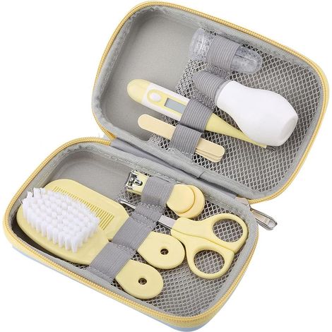 8 Pcs Trousse de Soin Pour Bébé Kit De Toilettage Pour Nouveau-Né Accessoires De Soins Pour Bébé Ciseaux Coupe-Ongles Peigne Brosse Soins de la des enfants Sûrs pour Nouveau-né, Fille et Garçon(Jaune) (1/5)