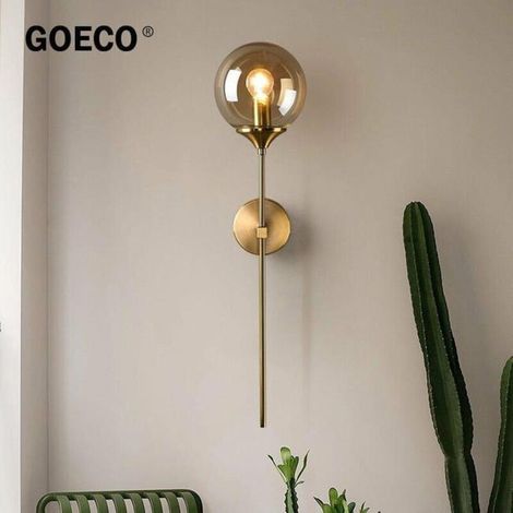 Nordische moderne Glaswandleuchte E14 mit goldener LED-Hintergrundbeleuchtung für Küche, Bad, Innenbeleuchtung, Wohndekoration (Bernstein)