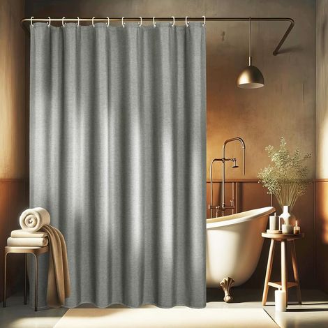1 Rideau de douche, Lin texturé gris, Tissu polyester imperméable, 180x200 cm, Anti-moisissure, Pour salle de bain