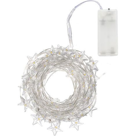 Guirnalda de luces navideñas de 6 metros compuesta por 40 LED en forma de estrella, alimentada por pilas. (1/5)