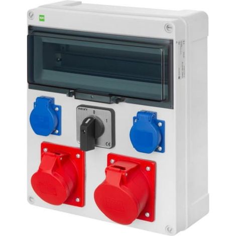 Cuadro de distribuci贸n de energ铆a RS de 13 m贸dulos, interruptor 0/1, 2x2P+Z, 3P+N+Z 16A, 3P+N+Z 32A, montaje en superficie, IP44, 6210-16