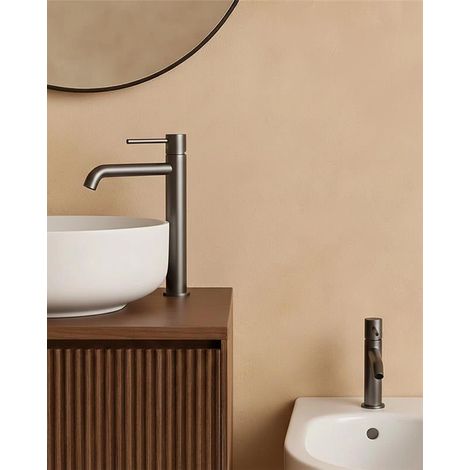 Coppia rubinetti lavabo alto e bidet senza scarico grigio metallico Memo