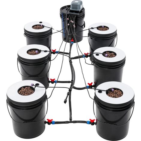 Sistema de cultivo hidropónico, capacidad para 7 cubos, eléctrico con cable, enchufe estándar europeo, color negro, moldeado por inyección. (1/5)
