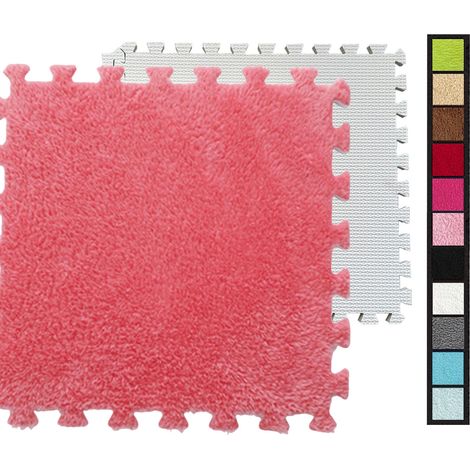 moquette emboîtables tapis en mousse moelleuse avec bordure pour chambre à coucher salon 30 x 30 cm 24 dalles 30 cm 30 x Rose (1/5)