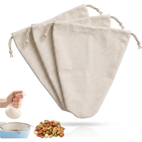 3 Pièces Sac Filtrant, Coton Et Lin, 30x30 Cm, Étamine Alimentaire, Pour Lait Végétal Et Jus (1/5)