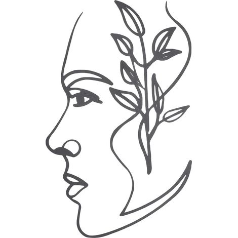 Décoration murale minimaliste et moderne en métal, représentant les lignes du visage, idéale pour le salon, la chambre ou la salle de bain. (1/5)