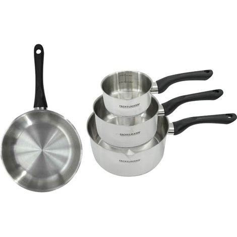 Set poêle 20 cm et 3 casseroles 12 16 et 20 cm en inox Fackelmann Geneva (1/5)