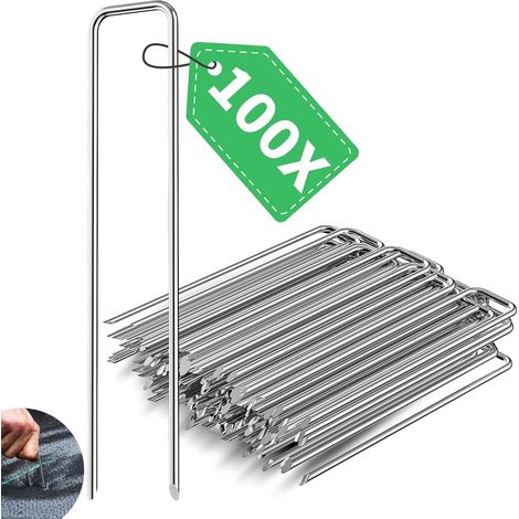 Piquets de Fixation en Acier Galvanisé, Long 150 mm Large 30 mm Ø 3 mm Anti-Rouille Sardines de Fixation pour Non-tissé de Mauvaises Herbes, Clôtures, Paillis, Gazon Artificiel (1/5)