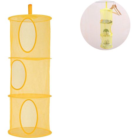 Panier De Rangement Suspendu En Maille - 3 Compartiments - Pliable - Pour Jouets Sous-Vêtements Accessoires - 1 Pièce (1/5)