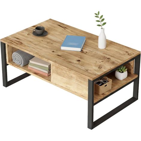 Dmora - Wohnzimmertisch Dfranzos, Niedriger Wohnzimmertisch, Kaffeeregal, Couchtisch für Sofa, 100x60h44 cm, Eiche