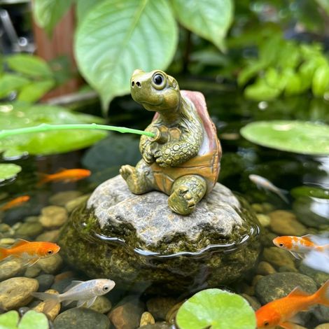 Mini Turtle Garden Decoration, Turtle Statue for Small Pond, Weatherproof Outdoor Ornament for Pond, Balcony, Terrace (Peach Turtle) (1/5)