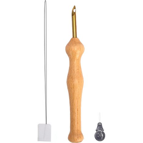 Set d'aiguille à coudre et passe-fil en bois pour tricot broderie punch needle tissage feutrage couture artisanat DIY (1/2)