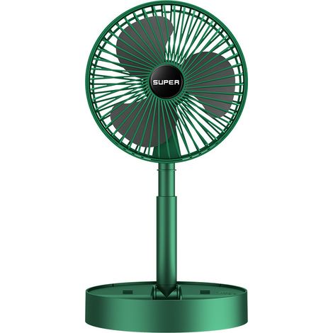 BEBUSINGOTO Tragbarer, faltbarer Standventilator, USB-aufladbar, 3 Geschwindigkeitsstufen, 1200-mAh-Akku, batteriebetriebener Ventilator für Zuhause, Camping, Outdoor-Aktivitäten und Büro, 17 cm, Grü (1/5)