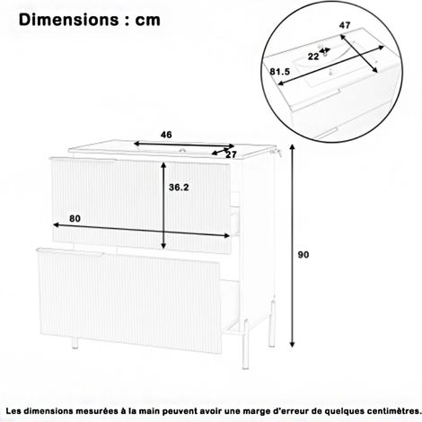 Meuble vasque de salle de bain avec lavabo en céramique – Meuble simple avec tiroirs MDF, organisateur sur pied, vert – Gain de place et couleur originale