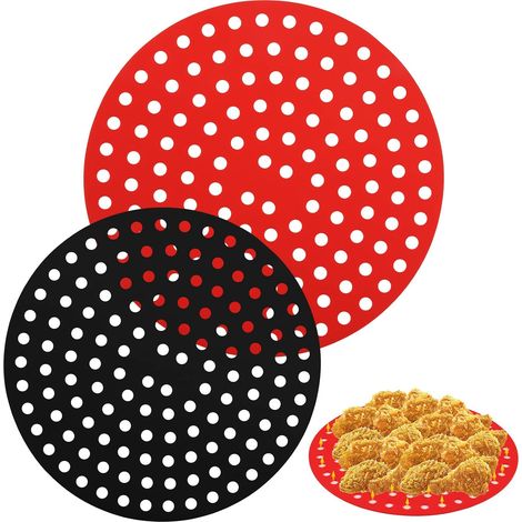 Fryer Air Fryer Round Round Silicone Reusable Reusable 2 pièces (noir + rouge) (1/5)