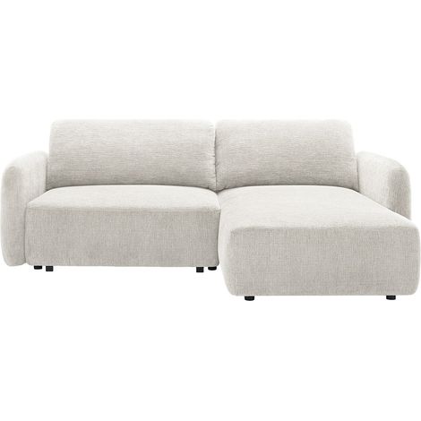 Divano letto angolare destro in tessuto ciniglia bianco avorio - PLUFATI (1/4)