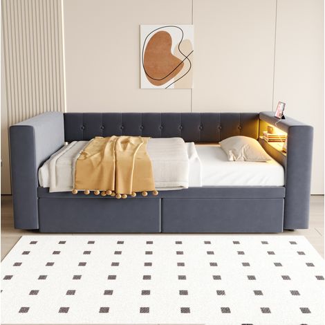 letto contenitore 90x190 LED presa cassetti grigio OKMYHOME (1/5)