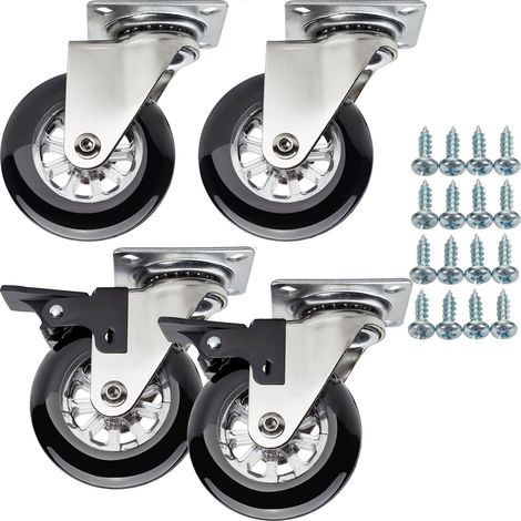 SOTECH Set Möbelrollen SWIFT Ø 75 mm schwarz 2 x mit und 2 x ohne Bremse (Feststeller) inkl. Schraubenset Belastbarkeit bis 140 kg (35 kg pro Transportrolle) (1/5)