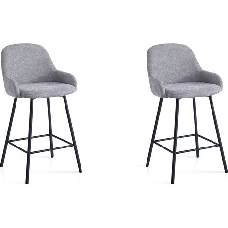 Set de 2 taburetes bajos de comedor, Astor en textil gris, 95x41x52 cm