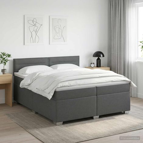 vidaXL Lit boxspring avec matelas Gris foncé 200 x 200 cm Tissu (1/5)