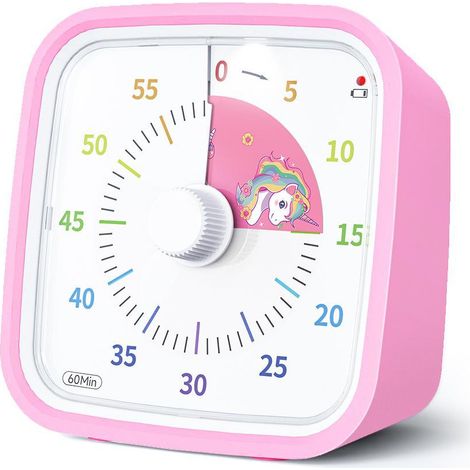 Minuteur Visuel Licorne, Unicorn Timer Enfant Compte à Rebours de 60 Minutes Minuteur pour Enfants et Adultes(Rose Licorne) (1/5)