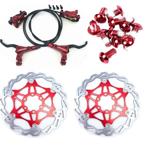 Kit de freins à disque hydrauliques pour VTT avant et arrière avec disque de frein flottant 160 mm et boulons de couleur rouge (1/4)