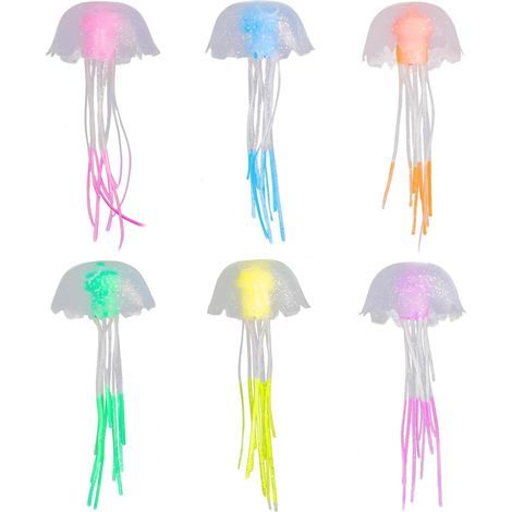 Set of 6 Artificial Silicone Jellyfish, Multicolor Floating Aquarium Decoration (1/5)