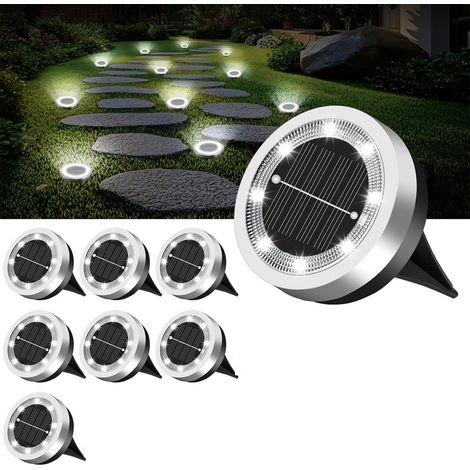 Lampe Solaire Au Sol Jardin Lot a 8,Étanche Spot Solaire Extérieur,Eclairage Solar pour Terrasse Allée Chemins Pelouse Cour Outdoor Garden,Blanc Chaud (1/5)