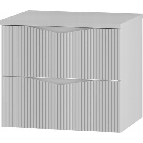 Meuble de salle de bain sous vasque suspendu avec plan CLEO blanc 80 cm façades rainurées