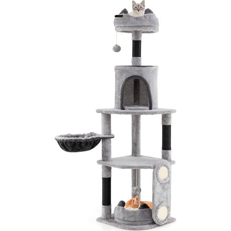 COSTWAY Tall Cat Tree for Indoor Cats Multi-level Large Cat Tower w/Condo-Gray (1/5)