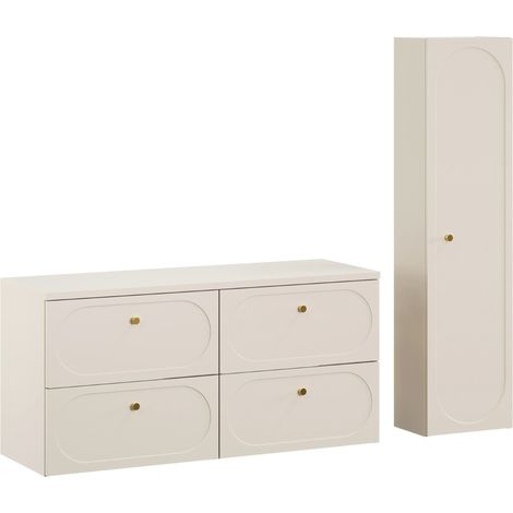 Ensemble meuble suspendu sous vasque avec plan 120 cm et colonne 35 x 140 cm beige DONNA SAND (1/5)