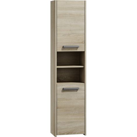CDF Badschrank S40 Farbe: Eiche Sonoma Moderner Badezimmerschrank Ablagefläche Geräumige Einlegeböden Türen Einfache Montage (1/2)