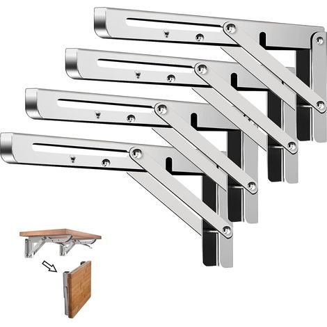 4 Pièces Équerre Pliante 25cm,Support Console Pliable,Supports D' étagères Pliants Charge,Equerre Etagere,Lourds Support Console Pliable Rétractable Murale en Acier Inoxydable pour Garage,Cuisine (1/5)