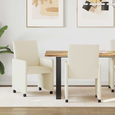 Esszimmerstühle mit Rollen 2 pcs Creme 57 x 66 x 94 cm